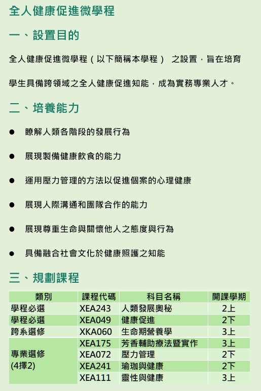 全人健康促進微學程