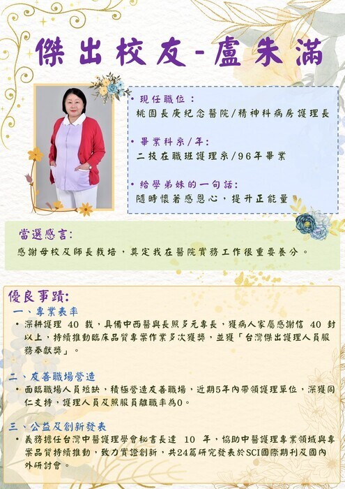 114學年度傑出校友-盧朱滿